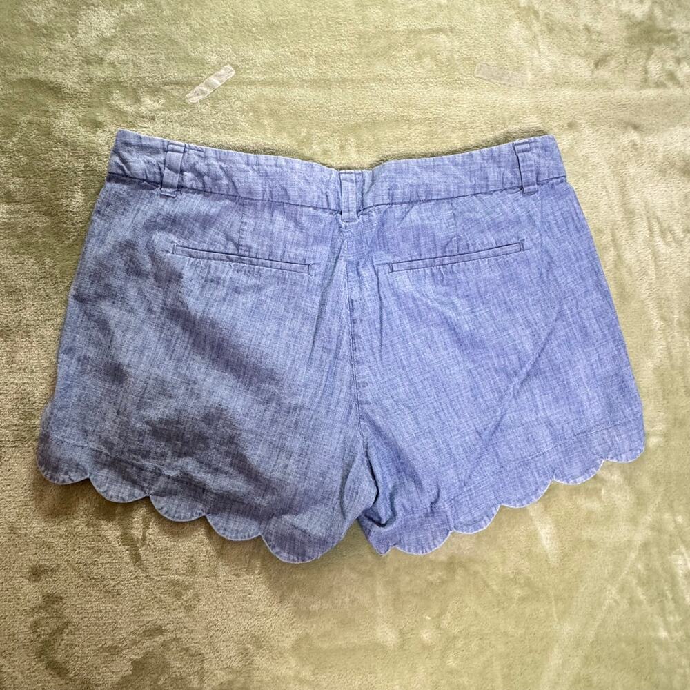 Crew 100% Linen Scalloped Hem Shorts Chambray Resort Vacation Preppy - Picture 2 of 9